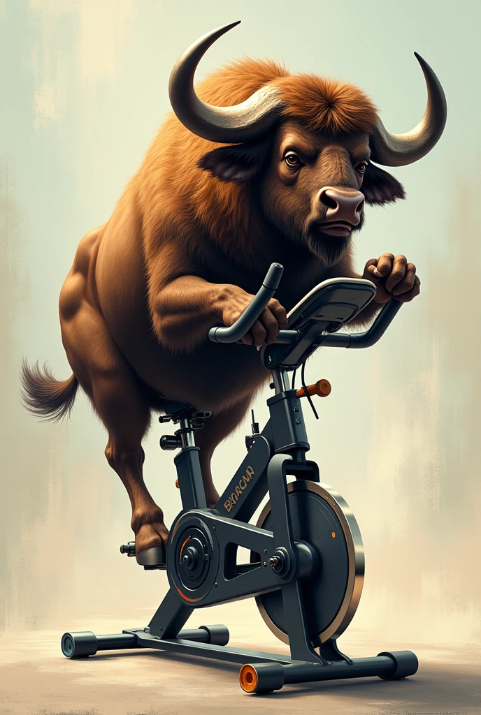 Buffalo on a spinning bike