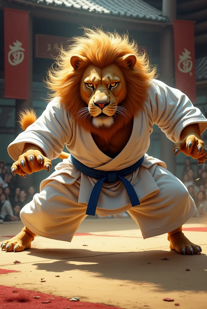 Create an image of a lion judoka 
