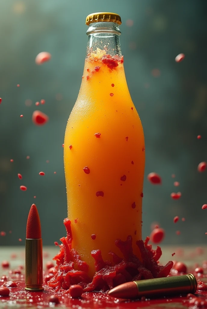 Mazza mango soft drink bottle with bullets and blood meat
