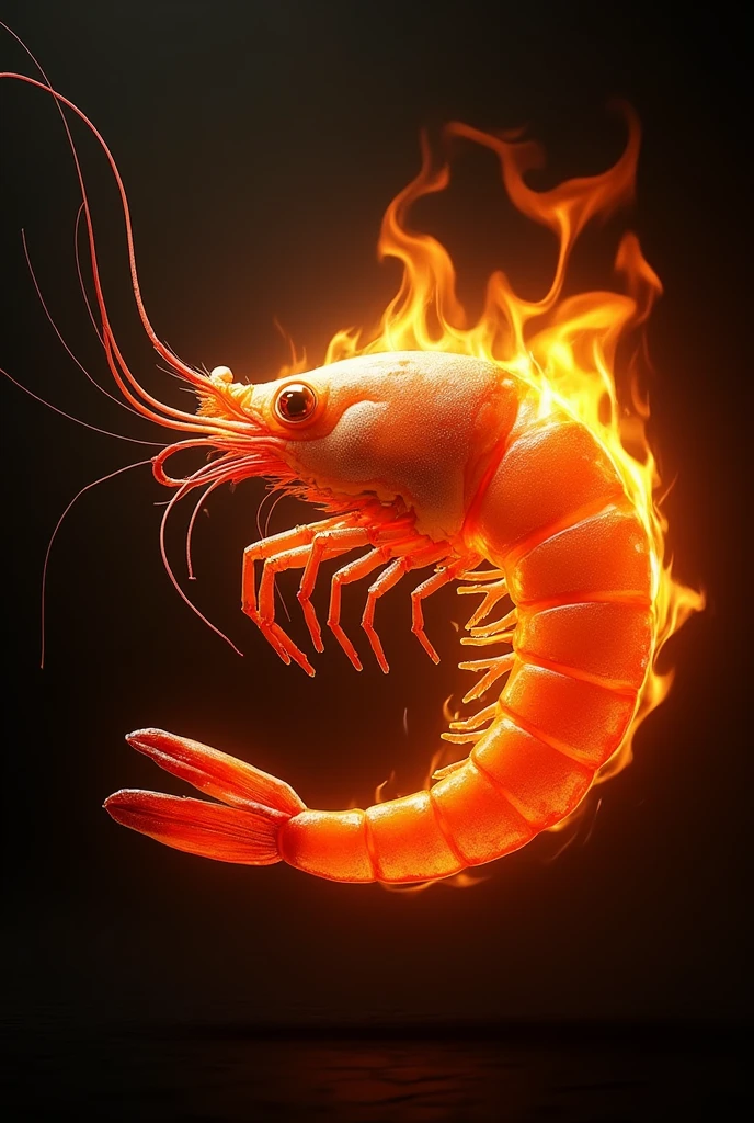 Create a shrimp engulfed in flames