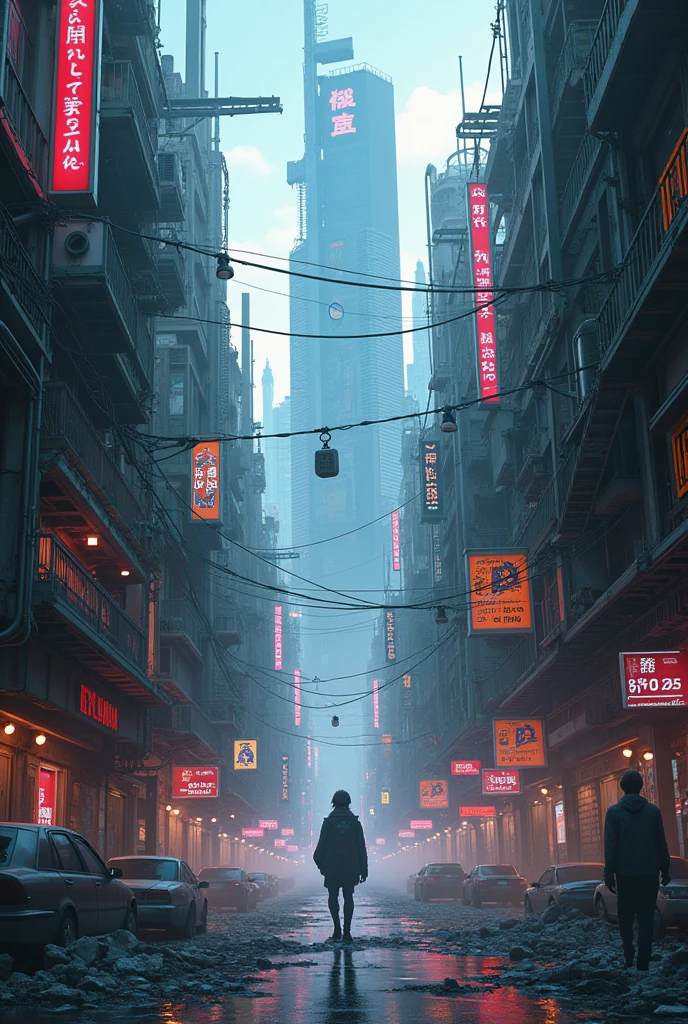 anime style dystopian landscape set in a city