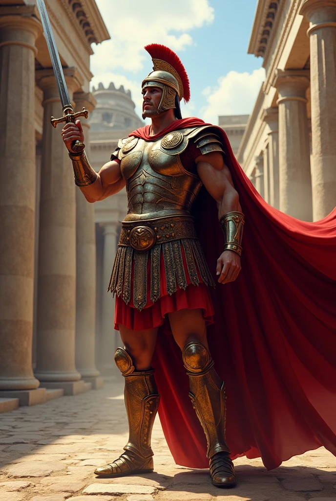masterpiece, Imagine a Roman imperial legionary under Augustus in 27 BC. Chr. before, he raises the sword to attack, full body shot