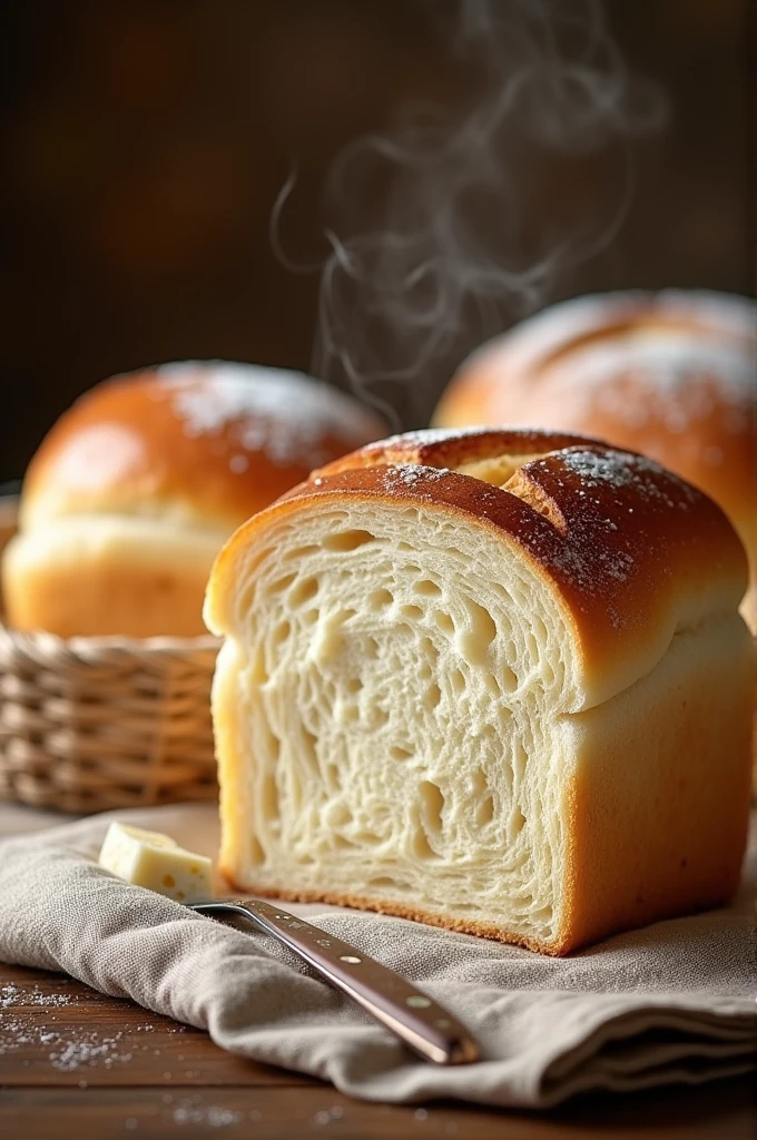 I need you to create a very realistic image of a traditional white bread that will make your mouth water and make you want to buy it. 