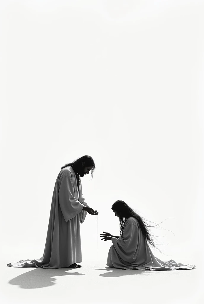 Only Jesus' feet and the woman's hands and hair at her feet can be seen in black and white, according to luke 7:38-39, minimalist