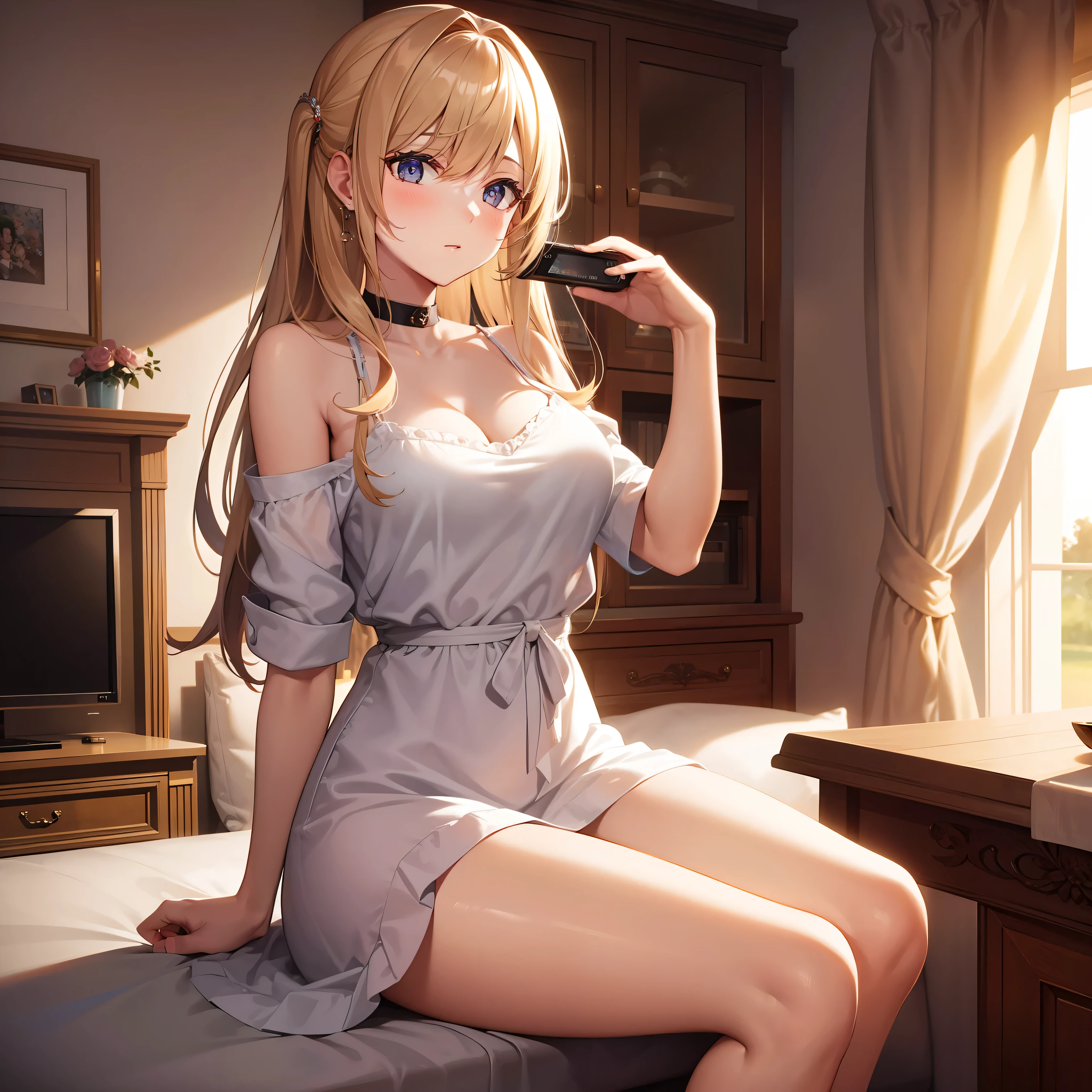 Beautiful woman watching television