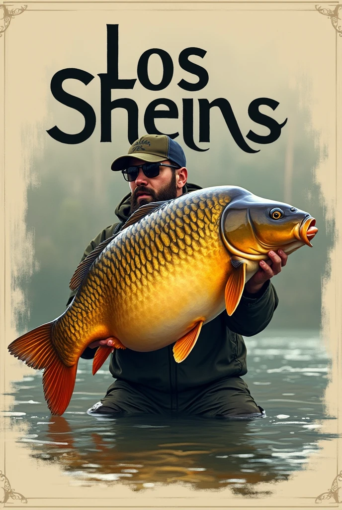 Simple Fishing Poster , título los sheins,
with fish Brown carp