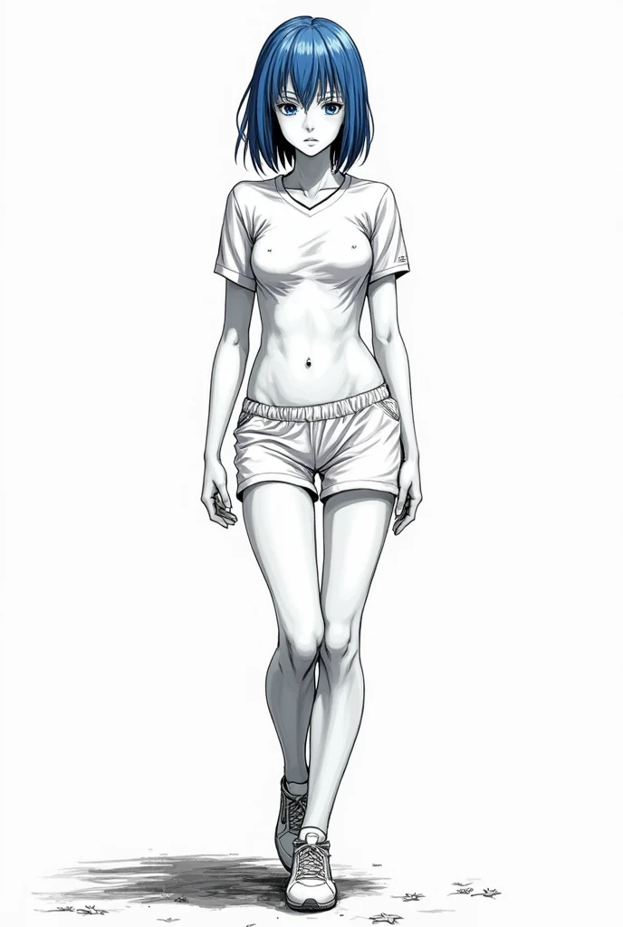 Create a White Female Blue Lock Character(soccer) looking like manga(black andwhite) naked