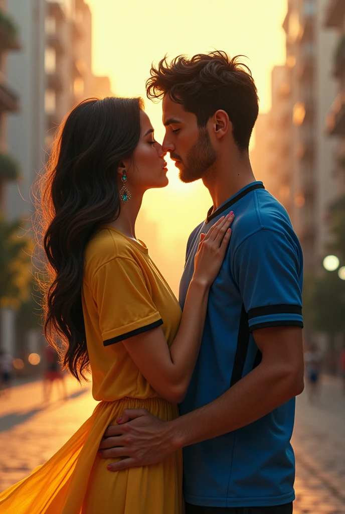 Make a woman a Gremista and then she met a man from Inter and the two started going out on dates Then they kissed The two got married And made love