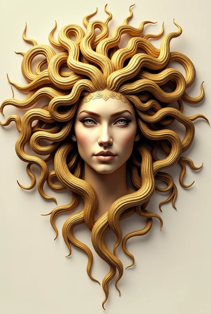 Physiotherapy logo of the Greek character Medusa with a snake head in golden colors,Unripe