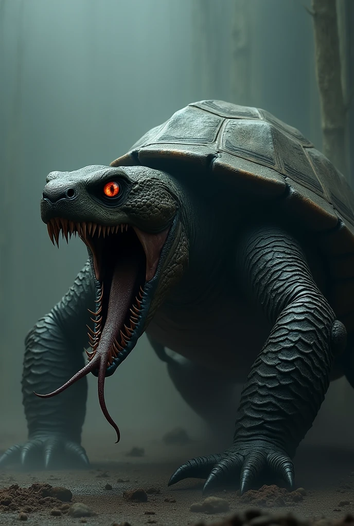 Real snake and turtle dark theme convert in horror fusion monster in big size