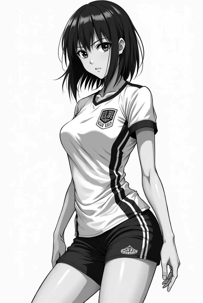 Create a White Female Blue Lock Character(soccer) looking like manga(black andwhite)