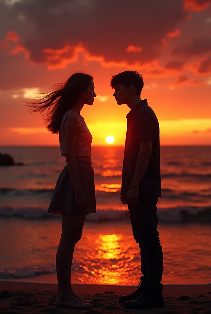 Shadow couple girl and boy pointing each other on heads with hands finger guns dark aesthetic real sunset evening shore young
 
