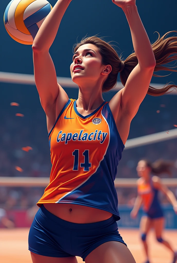 Volleyball tank top with the name CAPELACITY VOLLEYBALL .
