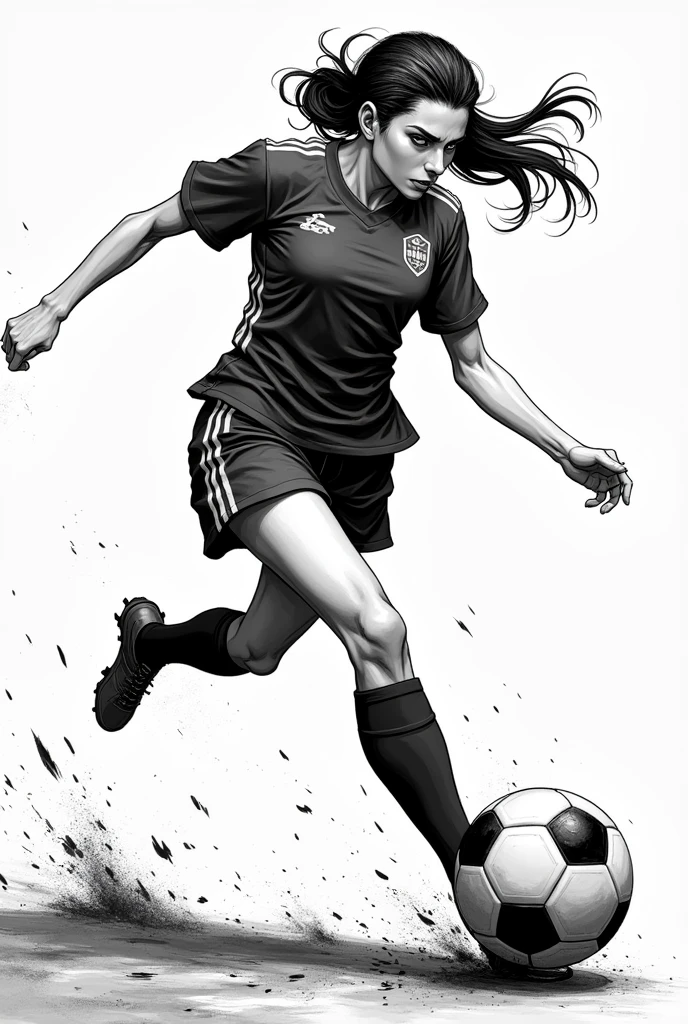 Create a female Blue Lock character(soccer) looking like manga(black andwhite)