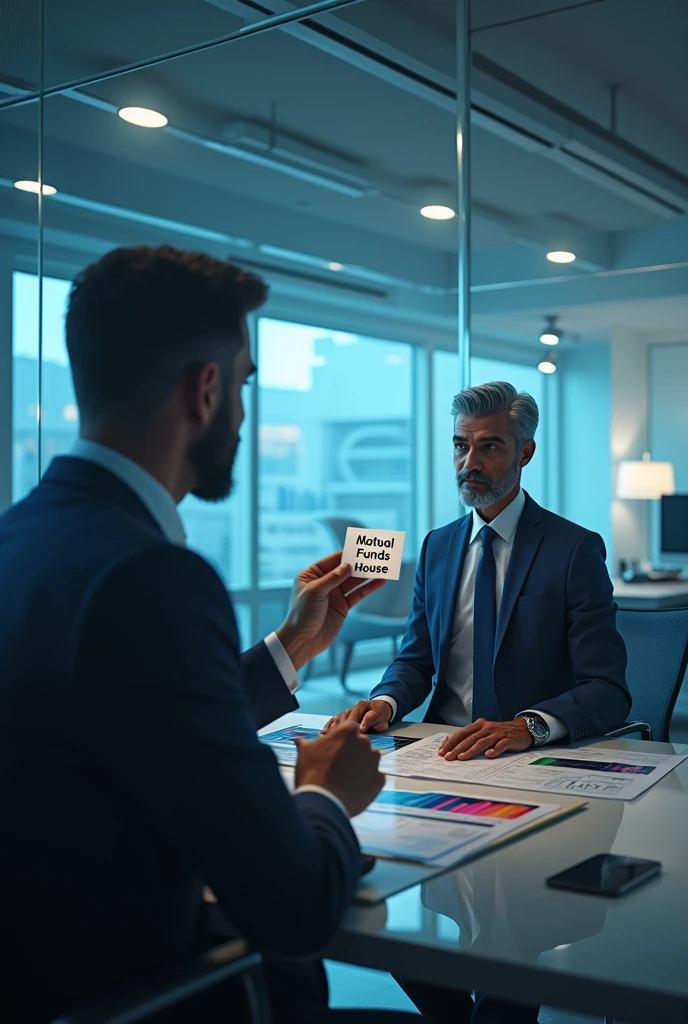 One picture Of Individual's And HNI Investor, and a one person with his hand A card with word writing like - Mutual Funds House:  also add individual investors image 