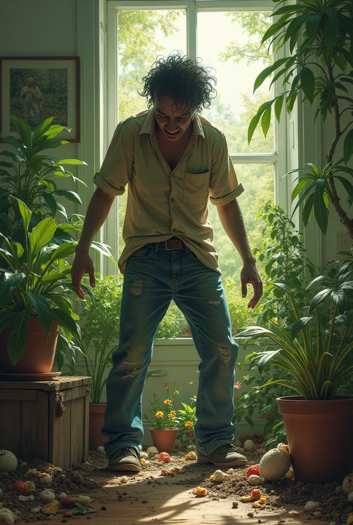 A person is distroying all the plants in his house