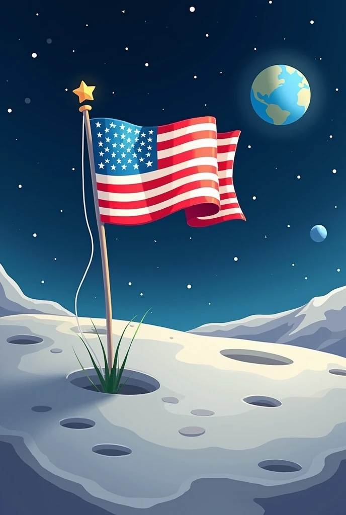 the us flag on the moon cartoon