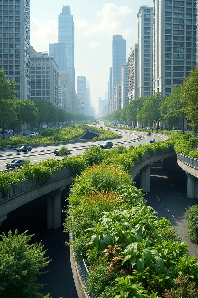 Even urban city there isn't flyover beside it there is a system of plants which are planted in a divider for them to water them the water to the water so please provide me