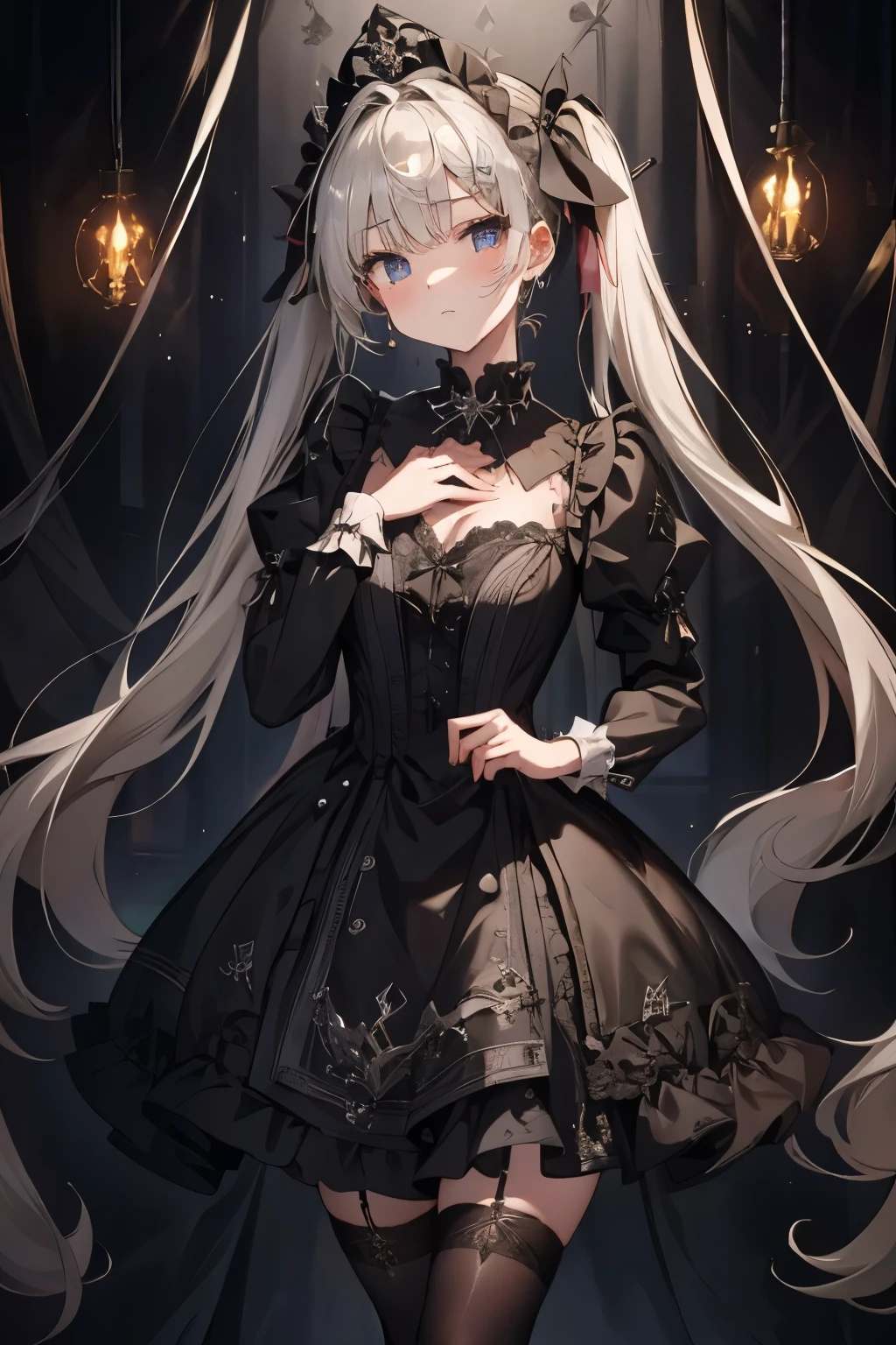Hard Dark Gothic Makeup、Deep Night Sky、horor、Black dark eyeshadow、cry、sad、Good skin radiance、Dark Gothicメイク、Dark smile、palace、The beauty of fragrance、24-years-old、Expressions of intense sexual pleasure、Embarrassed look、Dark Gothic、Obscene language、highest quality、Expression of sexual pleasure amid suffering、Drunk face、紫のMaid clothes、Mysterious、noble、The face of someone who is holding in the toilet、sexly、Loving smile、Twin tail hair、Right blue eye, Left eye is red、Super seductive pose、Platform Heel Shoes、Heavy makeup、Gothic Lolita Clothing、A little slimmer、Silver Hair、Long Hair Straight Hair、Cute Gothic Lolita Dress、Beautiful Face、elegant features、Fascinating face、Stained glass is the background、Chest glistening with sweat、The room is dark、goth long dress、Bell Sleeves、Wizard Sleeve、Decadent look、Sexually excited expression、Glossy thighs wet with water、Thighs that are wet and shiny with oil、Background of a room full of roses、sad expression、Rose Maiden、The embroidery is pink、The dress has pink embroidery、Thigh-high socks、Knee-high socks、Gentle expression、Dark black eyeshadow、despicable act、Stained glass and rose background、thighs are a little thin、Female Duo、Female couple、dark church background、Stained glass、Black metal world、Dark Castle、Dark Room、Slender body、upright、walk、Are standing、gothic long dresaid clothes、Victorian dresses、Her thighs glisten with sweat、My body is wet and shiny、Lots of glitter on the thighs、sweating、My thighs are sticky from sweating、Sweat glistens on the thighs, The whole body is sweaty and shiny、Quite sweaty、My thighs are sweaty、My thighs are so wet、My thighs are shining with sweat、A lot of sweat glistens all over the body、The thighs are the best、Thighs are glamorous、