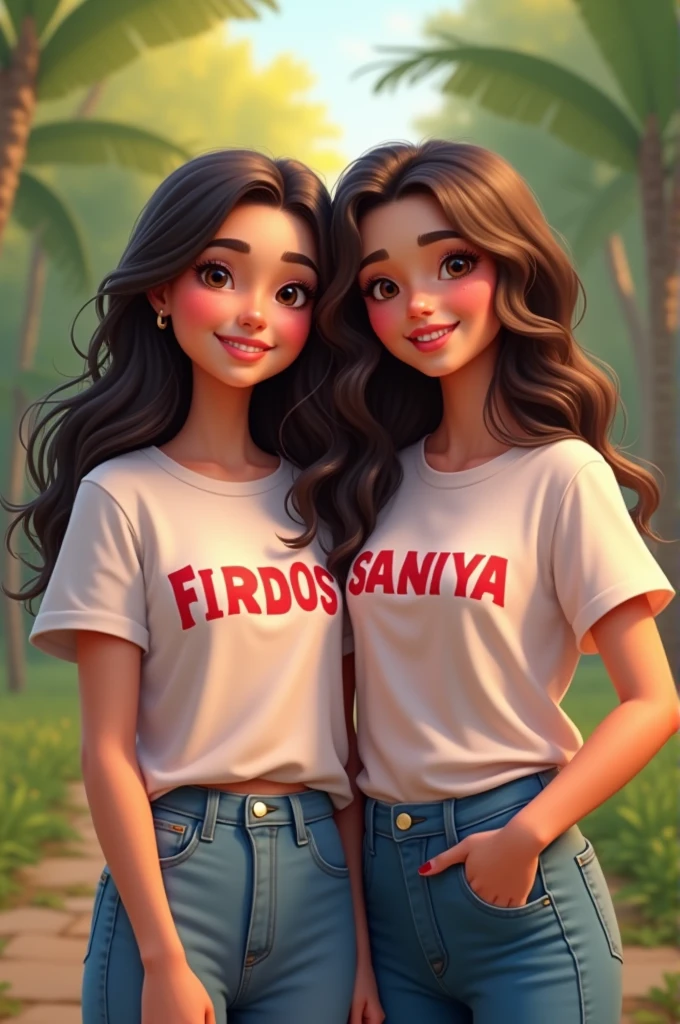 Firdoos and saniya with name and t shirt