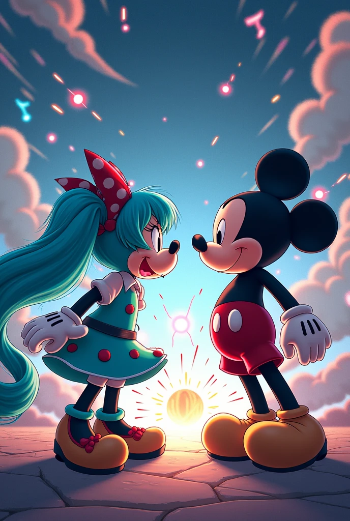 Mickey and Hatsune Miku fight and Minnie gets anxious because Mickey would win for her