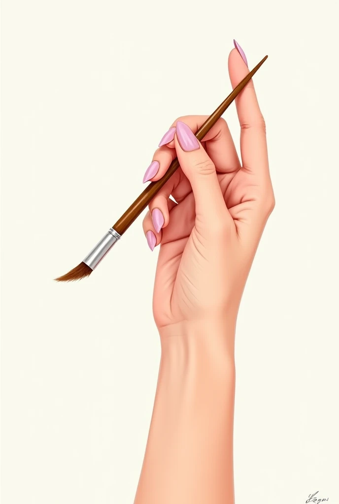 Illustration of a woman's hand with light pink nails and a brush