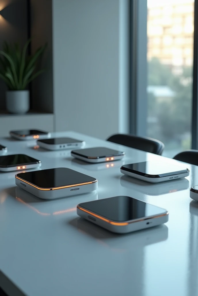 5 complete chargers for iPhone on a brown table