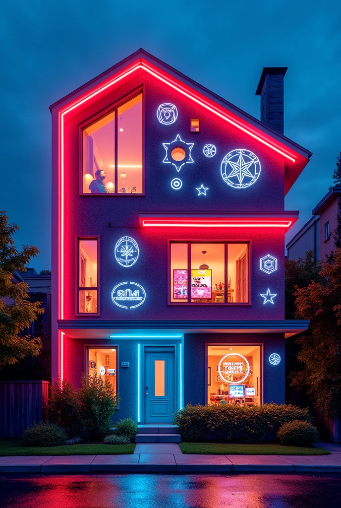 Social interest house in neon tones