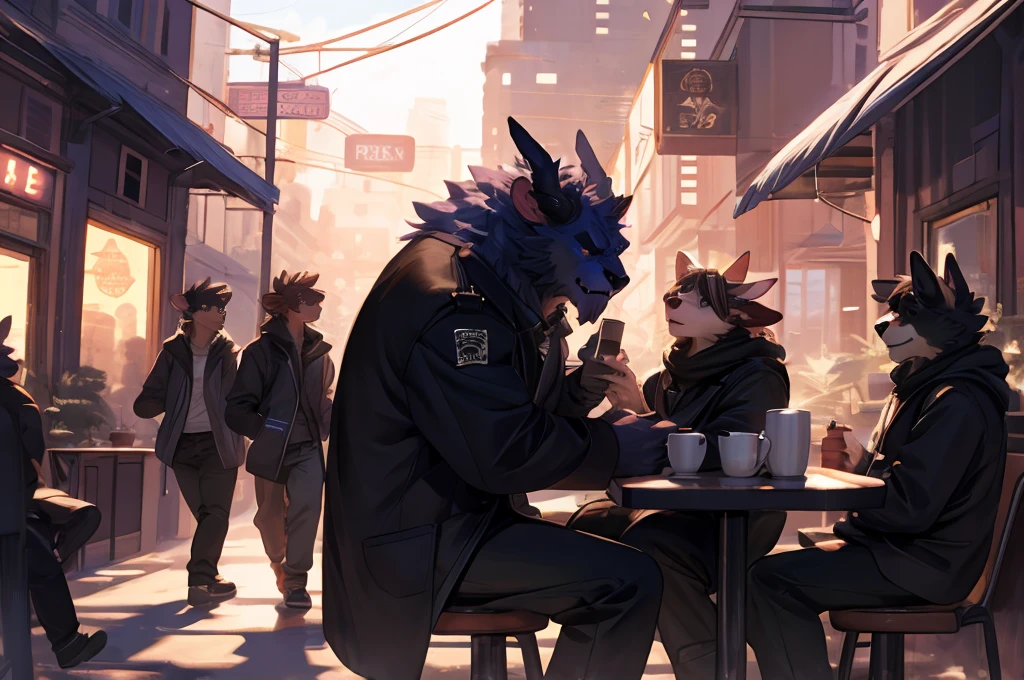 Ultra-high resolution, Detailed background, Modern City,Coffee Shop 18+boys, 18+Girls, hapiness的, hapiness, (Beast field, Furry anthropomorphic)Movie,
