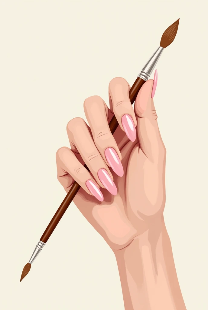 Illustration of a woman's hand with light pink nails and a brush