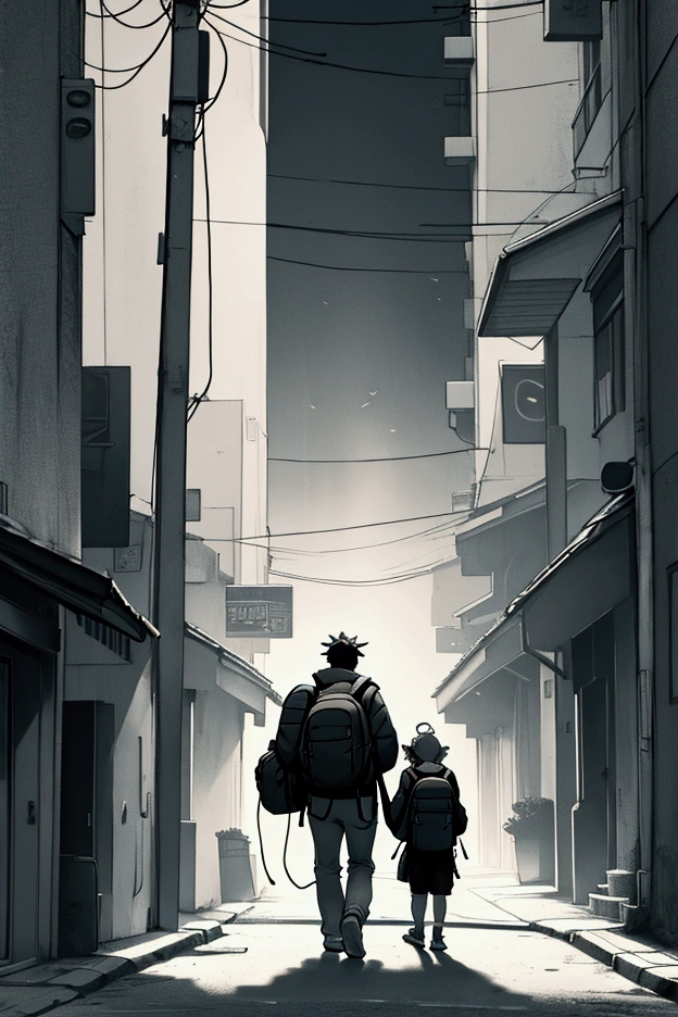 walking down the street with headphones on, backpack on the back and looking straight ahead