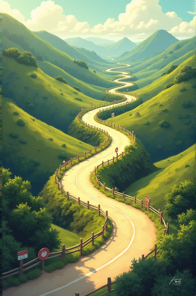 Create an illustration of a road with several routes up close for me to write on that illustration " Today is a great day to remember how far you've come"