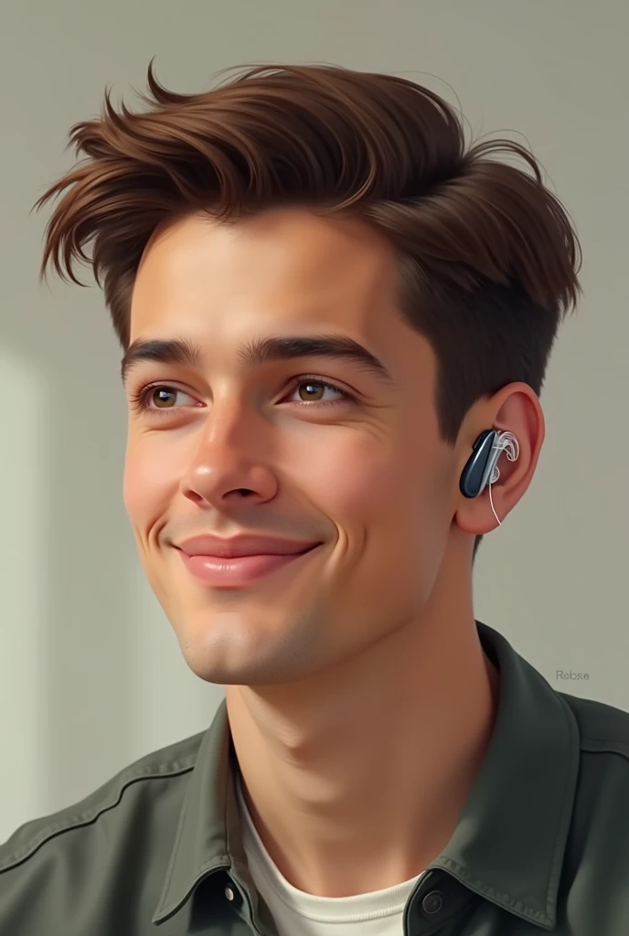 Create an image of a young man with a hearing aid.