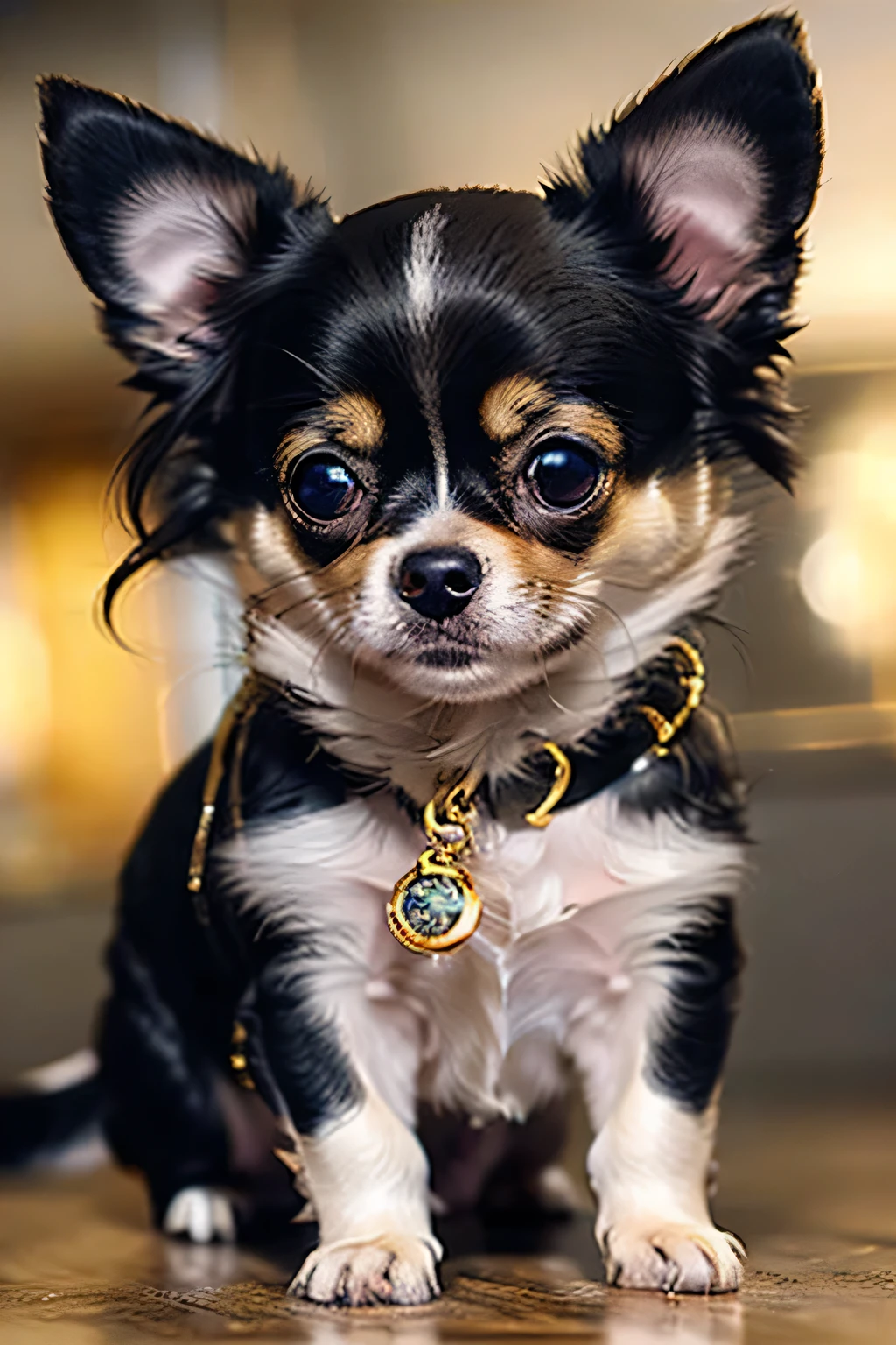 10th Generation、Beautiful sparkle,dog(Chihuahua)、(gray)、dogを抱いている、Hairstyle(Gold highlights)(Spanish Curl)、Narrow eyes、CGWind、
