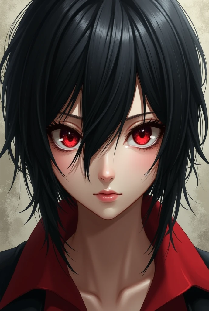 ((best qualityer)), ((work of art)), (detailded), Youngh , Bblack hair, Eyes red