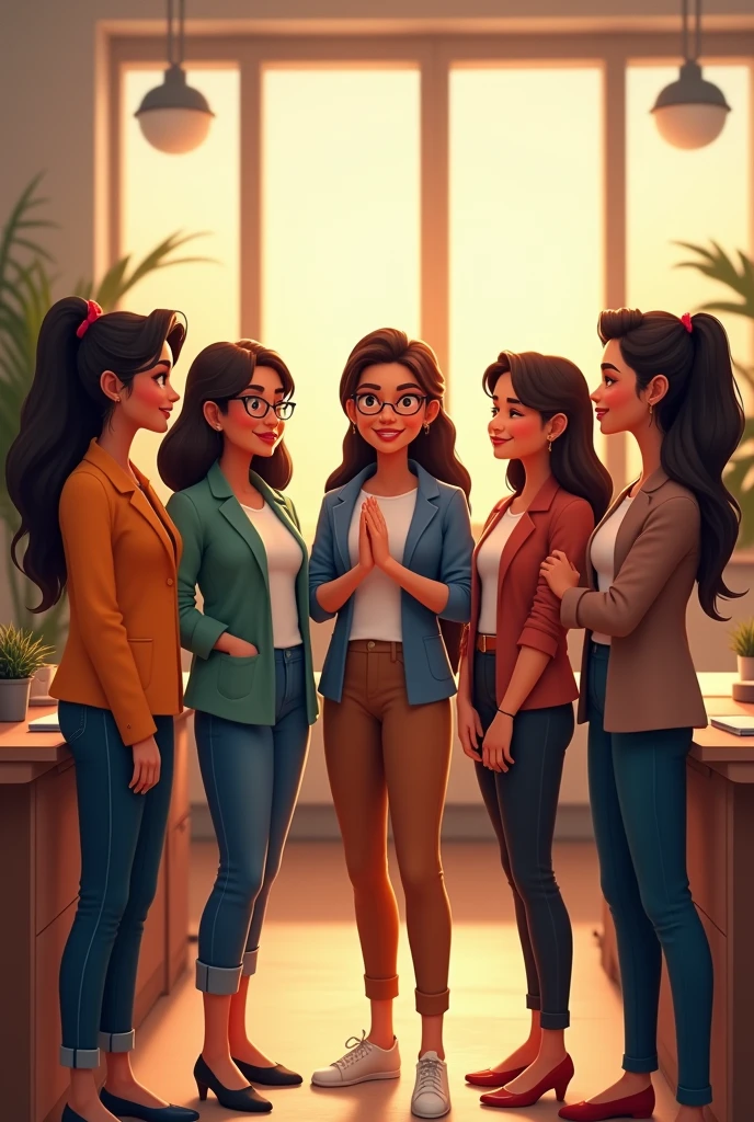 There are 5 best friends Maha Aarthi Anjali Radha Shruti they are trying to resign their jobs finally they met their boss and resigned their jobs and joined in new office video