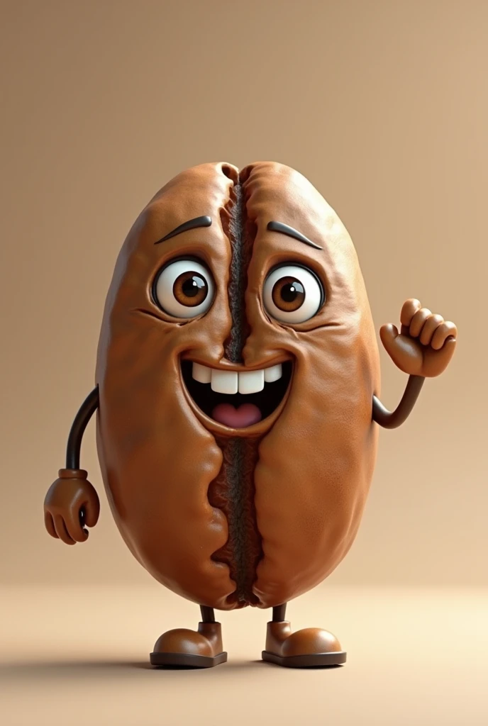 realistic  character like a coffee bean make him  clean, smile,  friendly
