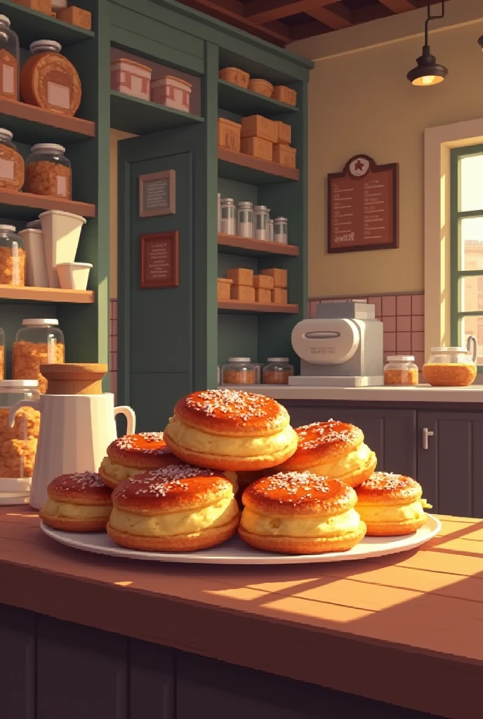 Voici un prompt que vous pouvez utiliser pour générer l'image :
**Anglais**
"A charming Portuguese bakery in a Pixar-like or pixel art style, depicted with warm, inviting colors. The bakery is empty, with no characters present, creating a calm and serene atmosphere. The focal point is a table placed in the center of the bakery, clearly visible and prominently displayed. On the table, there are several freshly baked Pastéis de Nata, the iconic Portuguese custard tarts, beautifully arranged and