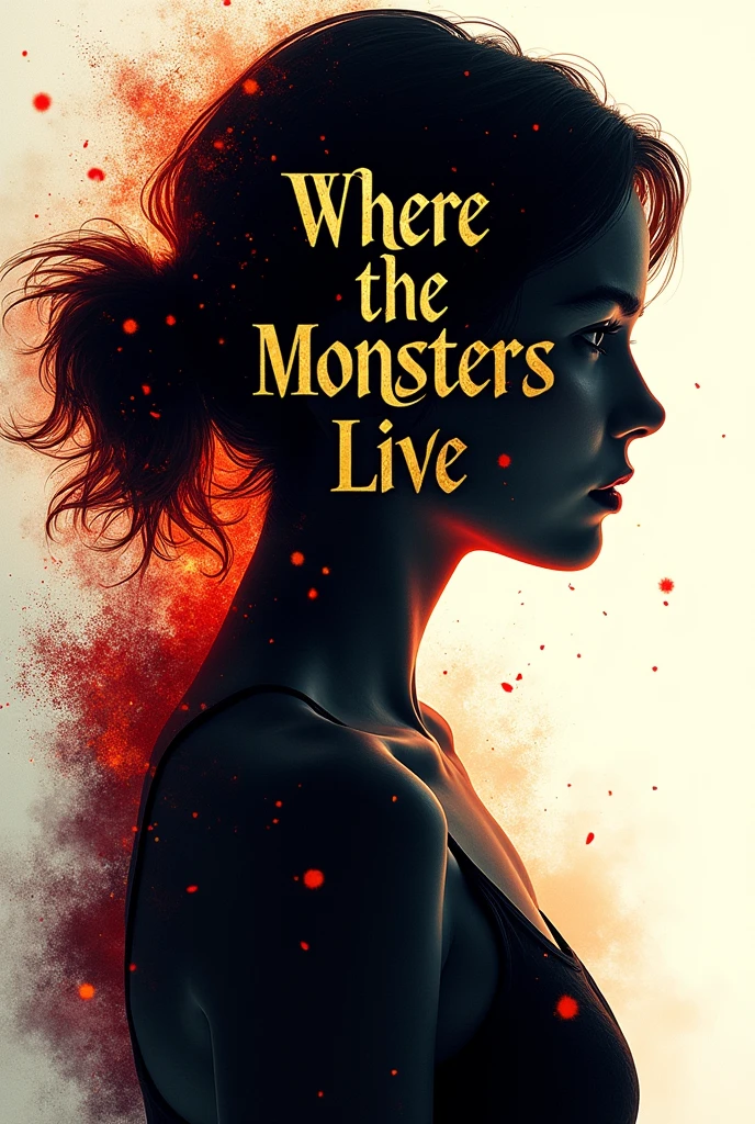 A book cover with the following information.
Title: Where the monsters live.
No subtitle.
Author's Name: Juliany Basilio.
On the cover I want something a little dark, is a fiction book about werewolves and other supernatural creatures. In the center of the book, taking up most of the space, I want a silhouette of a female face. (Youngh) from sideways. The silhouette can be completely black, within this silhouette the name of the book in gold. Outside the silhouette a white background with red details (like coals of fire) and bursts of gold.
