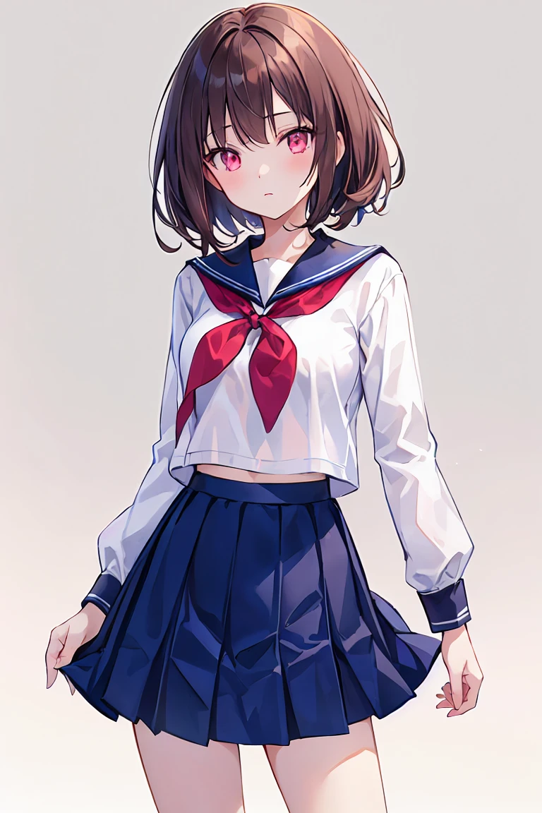 Dark brown hair color,Pale pink eyes,Navy blue school top,Navy Straight Skirt,Kind girl,8K,Ultra HD,beautiful