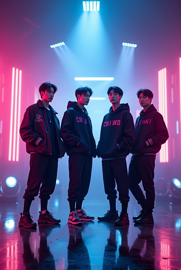 creates a kpop band called crawl with 4 members lukas san ron daniel