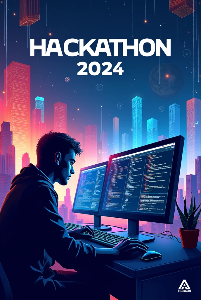create a poster for hackathon 2024 including computer screens. "hackathon 2024" must be written on the poster along with a small inspiring quote