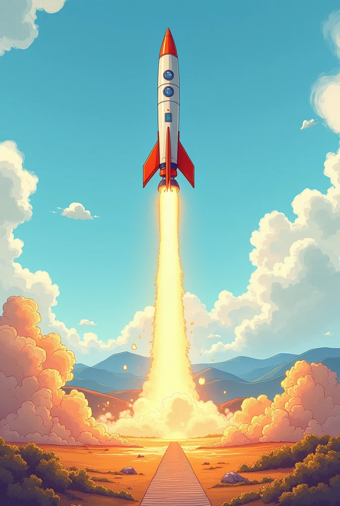 A rocket leaving the earth in a flipbook drawing