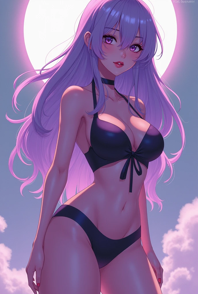 Anime girl, thicc thighs, purple skin