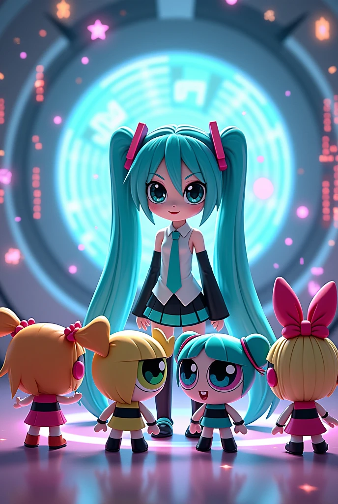 And takes him to the Powerpuff Girls and Hatsune Miku and the Powerpuff Girls meet