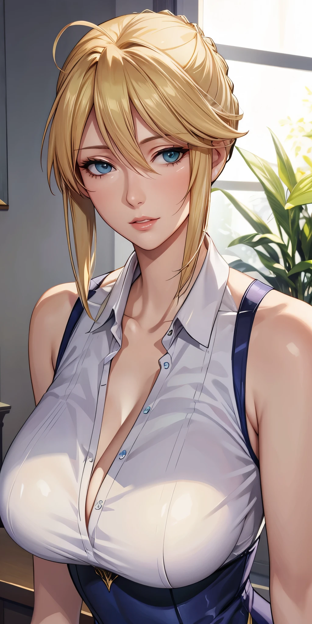 Elegant mature female, artoria pendragon, green eyes, blonde hair, soft light, 4k resolution, high quality, beautiful cg
