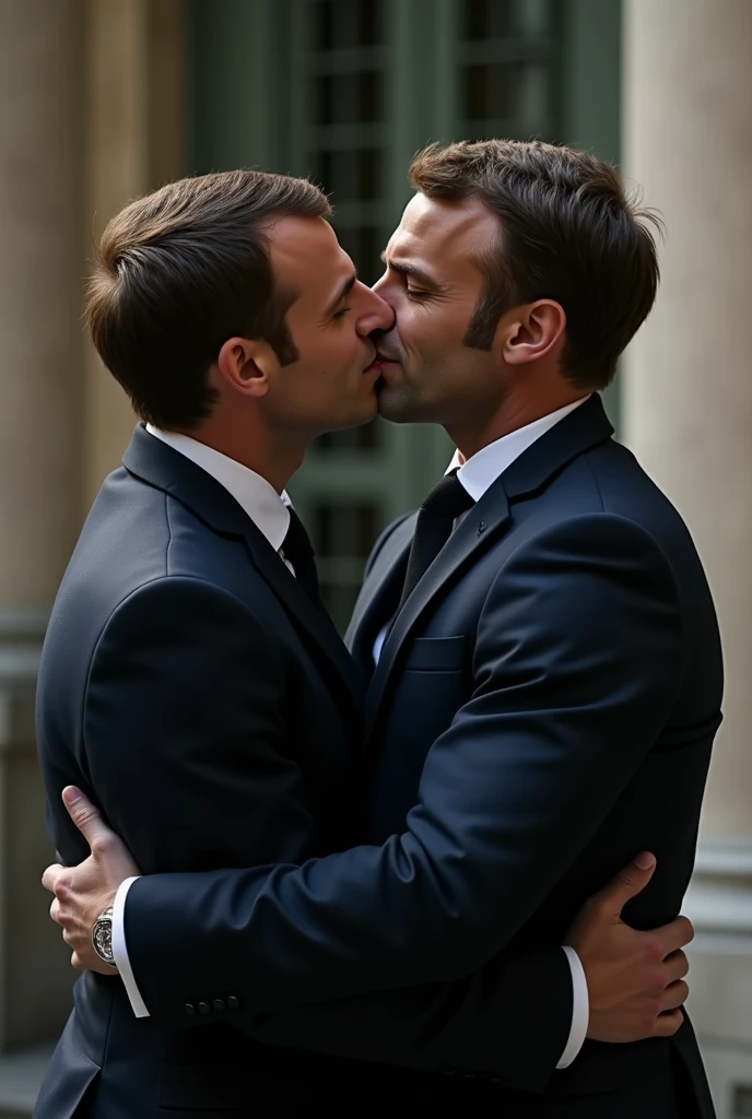 Macron kissing his bodyguard