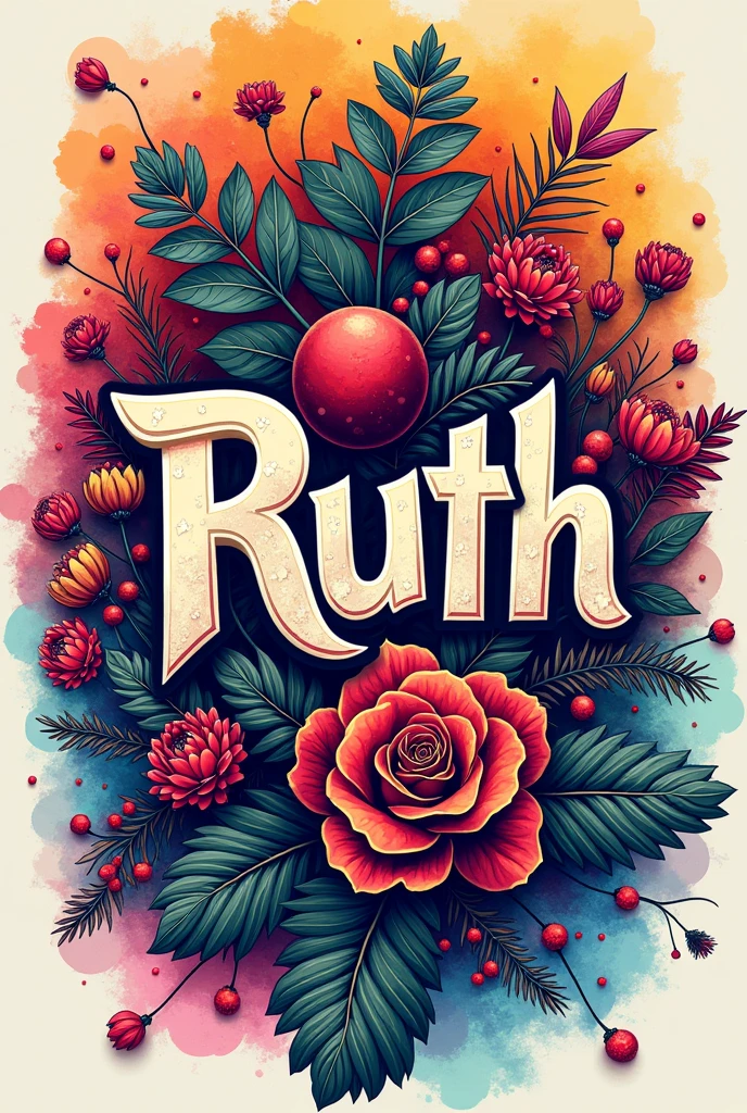 A beautiful design of the name Ruth colorfully designed on it (for a shirt)

