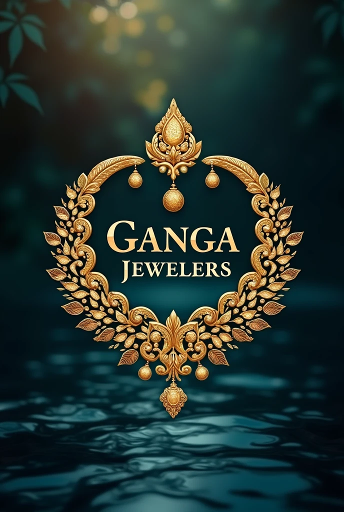 I want beautiful logo with  name in Ganga jewelers with gold ornaments 

