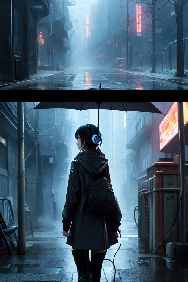 anime couple in the rain with headphones on, anime style 4 k, nightcore, artwork in the style of guweiz, with headphones, anime art wallpaper 4k, anime art wallpaper 4 k, lofi artstyle, loish and ross tran, 4k anime wallpaper, headphones, emotional concept art, anime wallpaper 4k, anime wallpaper 4 k